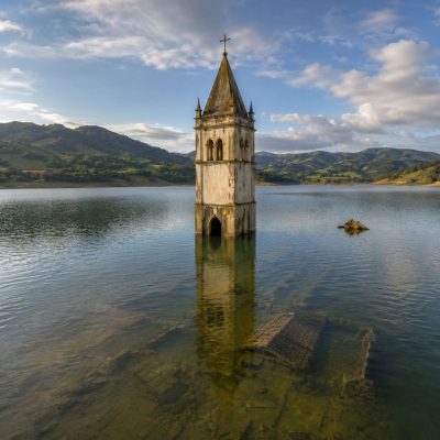 Igreja de Siderópolis ganha destaque em lago formado pela barragem do Rio São Bento