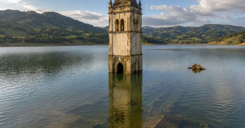 Igreja de Siderópolis ganha destaque em lago formado pela barragem do Rio São Bento
