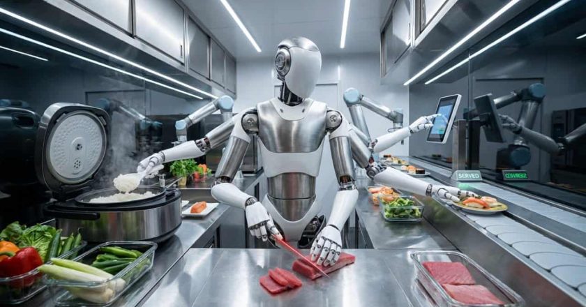 Japão apresenta o primeiro restaurante global com robô multifuncional como garçom, cozinheiro e caixa.