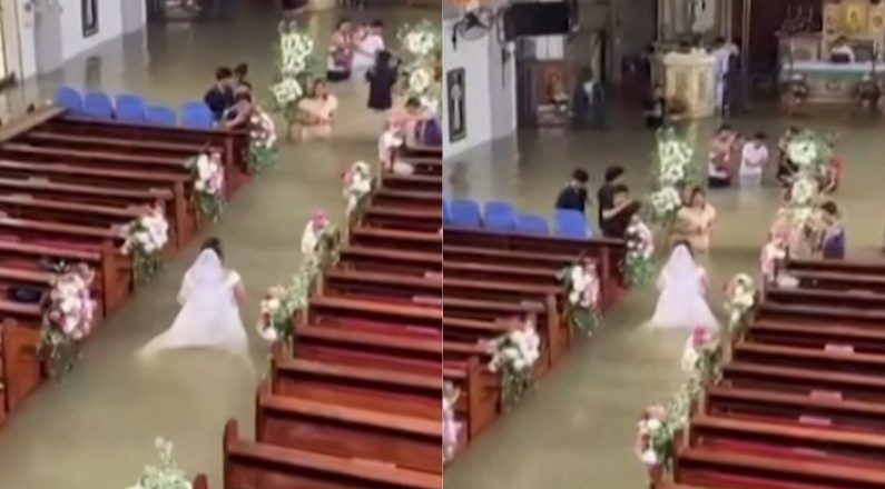 Casal realiza cerimônia de casamento em igreja submersa nas Filipinas